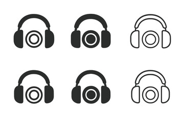 Headphone Logo Variations. Using Noise-Cancelling Headphones. Icon set. Set Logo of sound comfort: headphone emblem with vibration ring. harmonious logo