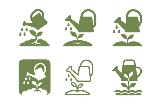 Vegetable Patch Logos. Vegetable Patch. Icon set. Set Logo of Vegetable Patch: watering can. harmonious logo variations of the same emblematic concept, each