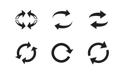 Set of Black Refresh Arrows Icons. Cycle, Reload, and Repeat Symbols