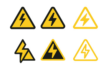 Obraz premium Workplace Hazard Logos. Workplace hazards. Icon set. Set Logo of workplace hazards: Electrical hazard bolt. harmonious logo variations of the same emblematic