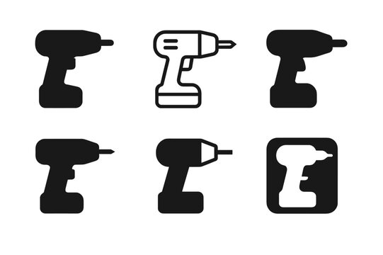 DIY Tool Logos. DIY home improvement. Icon set. Set Logo of DIY home improvement: cordless drill with bit. harmonious logo variations of the same emblematic