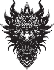 Fototapeta premium Ferocious Dragon Head Vector Illustration – Detailed Mythical Beast Line Art