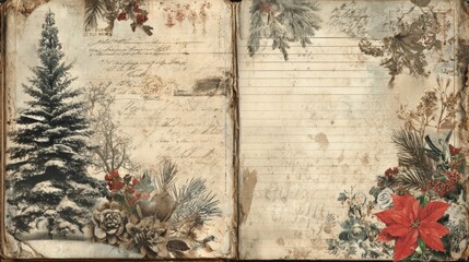 print able scrapebook page, Christmas theme old paper grungy style