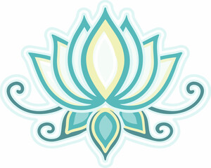 Stylized lotus flower design in teal and yellow
