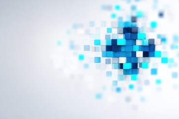 Abstract Cube Cluster: A captivating image features a cluster of vibrant blue and cyan cubes. These cubes scatter across the space, inviting a sense of modernity and digital artistry.