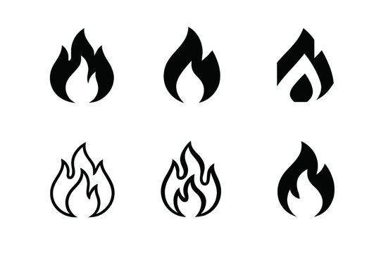 Workplace Hazard Icons. Workplace hazards. Icon set. Set Logo of workplace hazards: Fire hazard flame icon. harmonious logo variations of the same emblematic