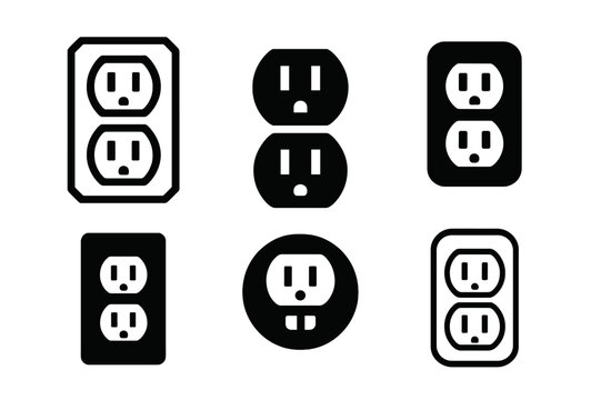 Electrical Wiring Logos. Electrical wiring layout. Icon set. Set Logo of Electrical wiring layout: duplex wall outlet (receptacle). harmonious logo variations