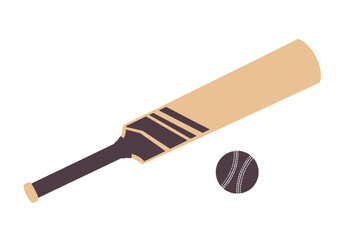 Isometric illustration of a cricket bat and ball on a white background