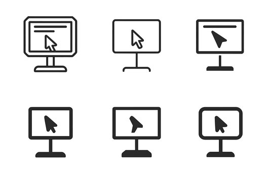 Broadcast Journalism Icons. Broadcast journalism. Icon set. Set Logo of Broadcast journalism: teleprompter screen with cue arrow. harmonious logo variations of
