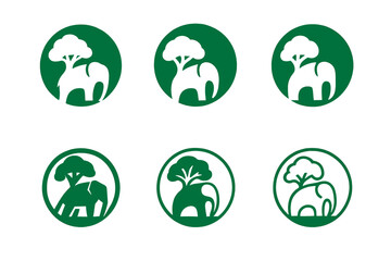 Eco-Tourism Logo Variations. Eco-tourism with wildlife preservation. Icon set. Set Logo of eco-tourism with wildlife preservation: elephant and tree combined