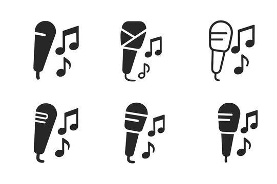 Jazz Logo Variations. Vocal improvisation and scat singing. Icon set. Set Logo of jazz expression: microphone and jazz notes. harmonious logo variations of the