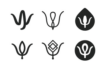 Obraz premium Quantum Logos Collection. Quantum computing visualized as art. Icon set. Set Logo of Quantum computing visualized as art: psi wavefunction curve. harmonious