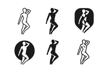 Figure Modeling Icons. Figure modeling. Icon set. Set Logo of figure modeling: human silhouette pose. harmonious logo variations of the same emblematic