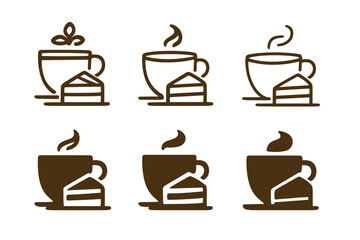 Drink Pairing Icons. Drink pairings. Icon set. Set Logo of Drink pairings: coffee cup with dessert slice. harmonious logo variations of the same emblematic