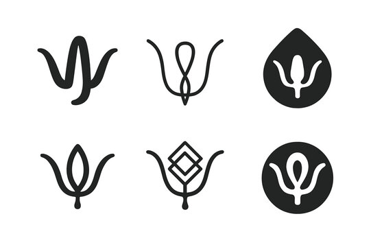 Quantum Logos Collection. Quantum computing visualized as art. Icon set. Set Logo of Quantum computing visualized as art: psi wavefunction curve. harmonious