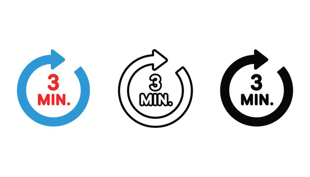 Three minutes timer countdown icon vector illustration set