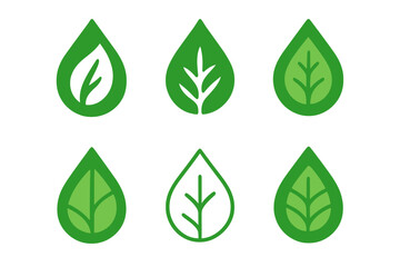 Eco Label Variations. Green label design with eco vibes trend. Icon set. Set Logo of green label design with eco vibes trend: organic drop with leaf veins