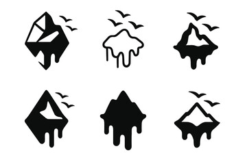 Biodiversity Loss Logos. biodiversity loss. Icon set. Set Logo of biodiversity loss: melting iceberg with departing seabirds. harmonious logo variations of the