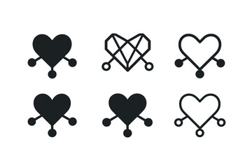 Valentine's Logo Icons. Social Media Marketing and Promotions for Valentine's. Icon set. Set Logo of virtual love: heart connected to network nodes. harmonious