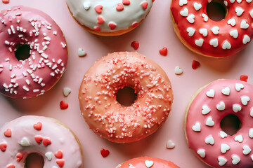 Delicious donuts with Valentine's Day heart sprinkles create sweet treats for your dessert creations