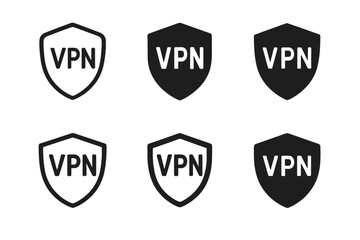 Fototapeta premium VPN Shield Icons. Remote work tools. Icon set. Set Logo of VPN shield. harmonious logo variations of the same emblematic concept (Minimal outline, Negative