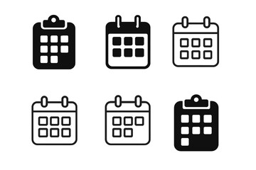 Hanging Calendar Icons. Hanging calendars and planners for easy access. Icon set. Set Logo of hanging calendars and planners for easy access: clipboard