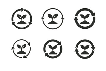 Self-Sufficiency Logos. Self-sufficiency. Icon set. Set Logo of self-sufficiency: circular economy symbol. harmonious logo variations of the same emblematic