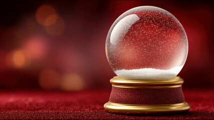 Christmas snow globe with flying snow on a red festive background. Elegant holiday video with copy space for text, greeting card, promotions, and seasonal designs - Powered by Adobe