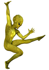 3D Rendering Green Alien on White