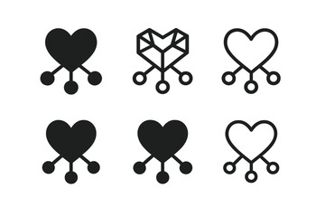 Valentine's Logo Icons. Social Media Marketing and Promotions for Valentine's. Icon set. Set Logo of virtual love: heart connected to network nodes. harmonious