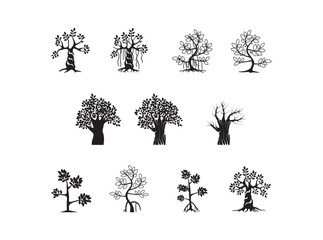 stylish tree vector collections, perfect for doodle and decoration designs. hand drawn.
