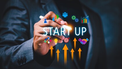 Business professional discusses innovative ideas for startup growth during a creative brainstorming session in a modern office