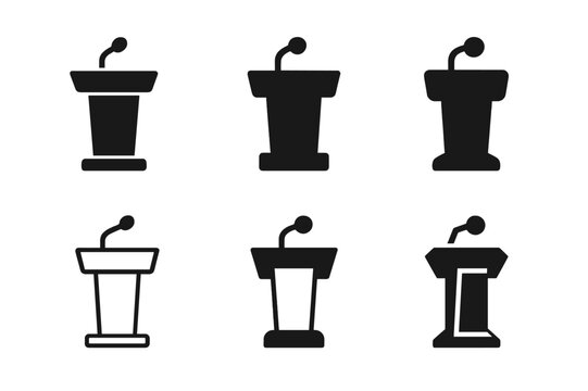 Public Speaking Logos. Public speaking classes and debate competitions. Icon set. Set Logo of Public speaking classes and debate competitions: lectern with