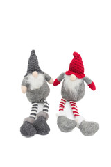 Cute Christmas Gnomes with Red Hat and Scarf Isolated on White Background