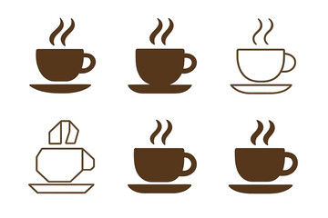 Obraz premium Coffee Logo Variations. Drinking Coffee. Icon set. Set Logo of Drinking Coffee: Coffee Cup on Saucer. harmonious logo variations of the same emblematic