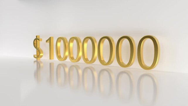 One million Dollars Sign count Treasure wealth gold money cash Investment and business income. Inflation dollar symbol 3D animation