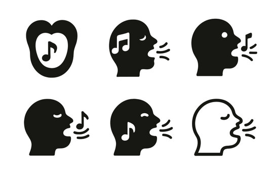 Jazz Expression Logos. Vocal improvisation and scat singing. Icon set. Set Logo of jazz expression: spontaneous rhythm pulse. harmonious logo variations of the
