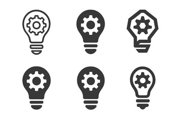 Design Thinking Logos. Design thinking for business problem-solving. Icon set. Set Logo of design thinking: lightbulb with gear. harmonious logo variations of