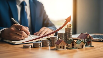 Real estate market showing tremendous growth potential as a businessman analyzes investment opportunities with increasing returns and profits in property sector