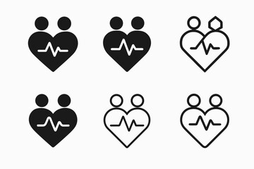 Heart Inspiration Logos. Inspiration through moments of deep emotional connection. Icon set. Set Logo of emotional inspiration: shared heartbeat symbol.