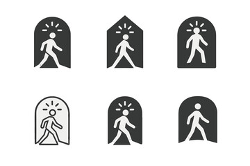 Triumphant Icon Set. Person overcoming challenges. Icon set. Set Logo of Person overcoming challenges: Light at tunnel?s end. harmonious logo variations of the