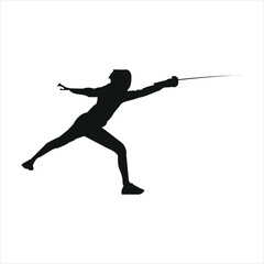 Silhouette of a fencer in action isolated on white background