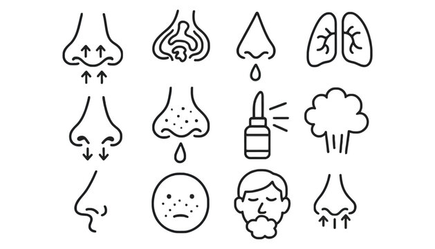 Nasal congestion symptoms and treatment vector icon illustration