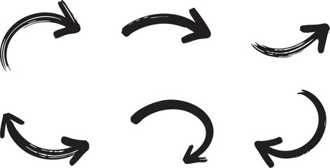 Fototapeta premium Grunge Hand-Drawn Ink Arrow Set: Straight & Curved Brush Stroke Directional Pointers