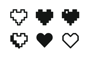 Obraz premium Indie Game Icons. Indie games. Icon set. Set Logo of indie games: pixel heart. harmonious logo variations of the same emblematic concept, each with different
