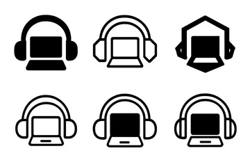 Remote Work Icons. Remote work setups and home office environments. Icon set. Set Logo of Remote work setups and home office environments: noise-cancelling