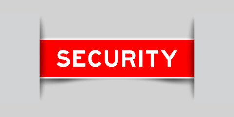 Red color square shape sticker label with word security inserted in gray background