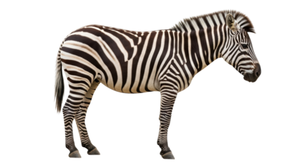 Striking zebra isolated PNG on transparent background, black and white striped African animal for wildlife and conservation projects