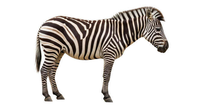 Striking zebra isolated PNG on transparent background, black and white striped African animal for wildlife and conservation projects - Powered by Adobe