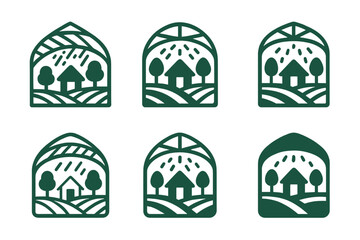 Rural Climate Adaptation. Rural communities and their adaptation to changing climates. Icon set. Set Logo of Rural communities and their adaptation to changing